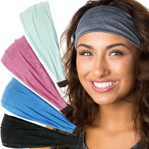 Hipsy 5-Pack Adjustable Wide Spandex Xflex Crushed Fashion Workout Headbands